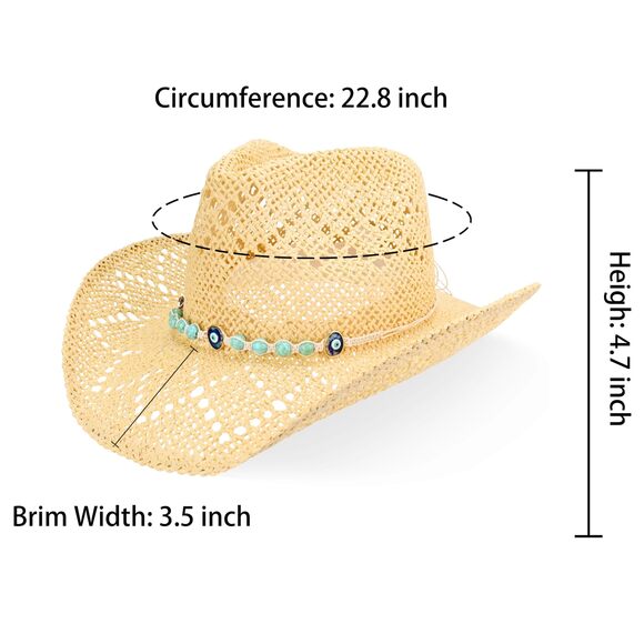 6854 Women\'s Western Cowgirl Hat Men\'s Cowboy Straw Woven Sun main image 4